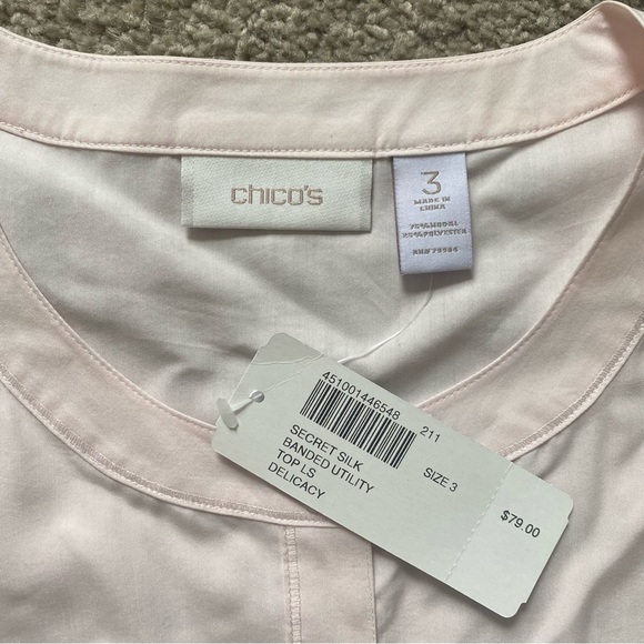 NWT ~ Chico's ~ Pale Pink Banded Utility Shirt ~ Spring ~ Size 3 (XL) - Picture 5 of 5